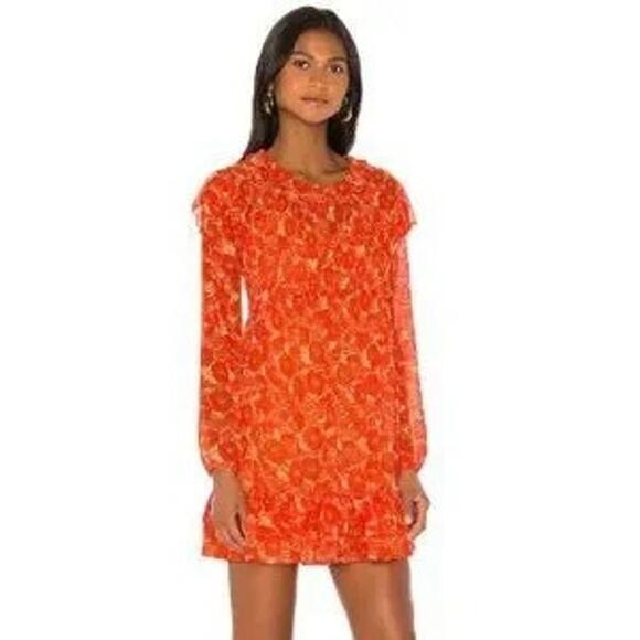 Free People These Dreams Orange & Ivory Floral Boho Long Sleeve Dress Small - Picture 4 of 12